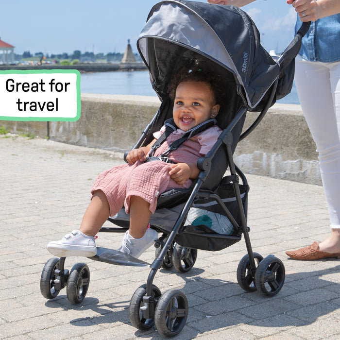 Summer Infant, 3D Mini Convenience Stroller – Lightweight Stroller with Compact Fold MultiPosition Recline Canopy with Pop Out Sun Visor and More – Umbrella Stroller for Travel and More, Gray