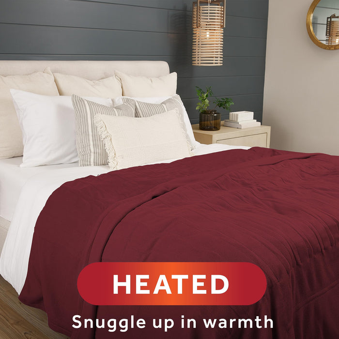 Sunbeam Royal Ultra Fleece Heated Electric Blanket King Size, 90" x 100", 12 Heat Settings, 12-Hour Selectable Auto Shut-Off, Fast Heating, Machine Washable, Warm and Cozy, Cabernet