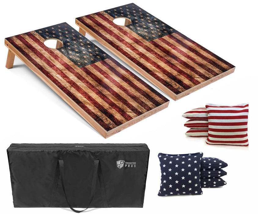 Tailgating Pros Regulation Cornhole Boards Flag Set - Includes 8 Bean Bags, Carrying Cases, and 4'x2' Corn Hole Toss Game