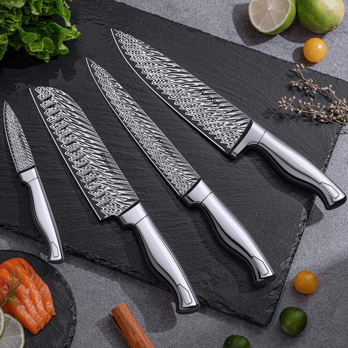 Knife Set, 15 Pieces Kitchen Knife Block Set with Built in Knife Sharpener Block, Dishwasher Safe, German Stainless Steel, Best Gift, Silver