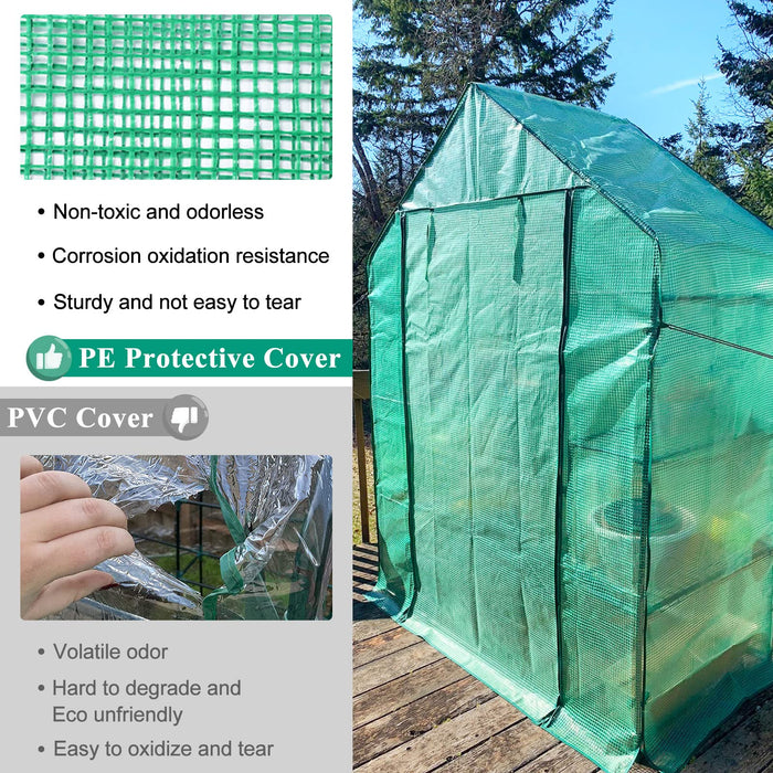 Greenhouse, Portable Mini Walk-in Green House for Outdoors with Roll-up Zipper Door, Anchors, and UV-Resistant Cover