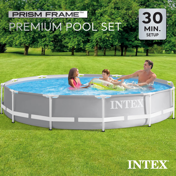 INTEX 26711EH Prism Frame Premium above Ground Swimming Pool Set: 12ft x 30in – includes 530 GPH Cartridge Filter Pump – SuperTough Puncture Resistant – Rust Resistant – 1718 Gallon Capacity