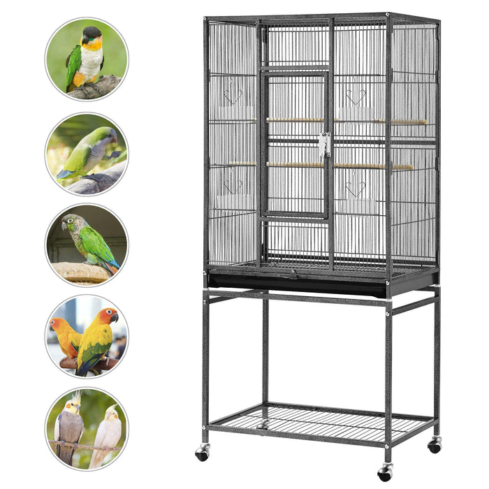 Yaheetech 54-inch Wrought Iron Standing Large Parrot Parakeet Flight Bird Cage for Small Parrot Sun Parakeet Green Cheek Conure Lovebird Budgie Finch Canary Bird Cage with Stand