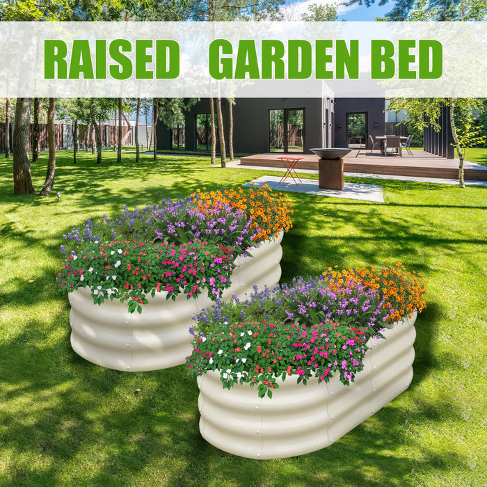 SnugNiture Galvanized Raised Garden Bed Outdoor, 2 Pcs 4x2x1ft Oval Metal Planter Box for Planting Plants Vegetables, White