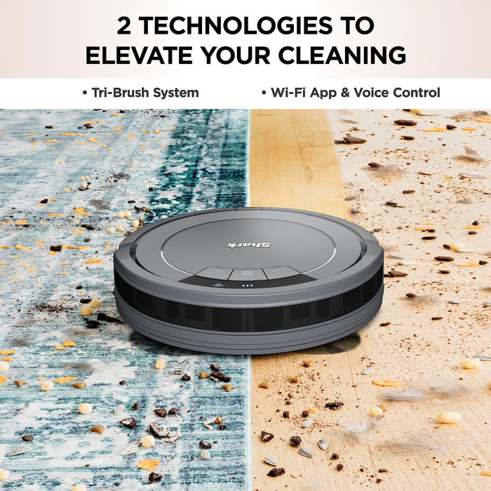 Shark AV753 ION Robot Vacuum, Tri-Brush System, Wifi Connected, 120 Min Runtime, Works with Alexa, Multi Surface Cleaning, Grey