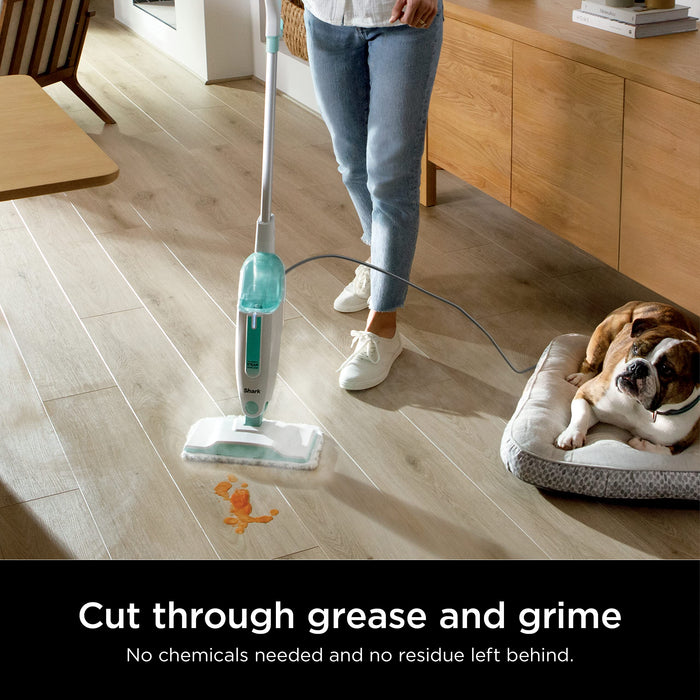 Shark S1000 Steam Mop with 2 Dirt Grip Pads, Lightweight, Safe for all Sealed Hard Floors like Tile, Hardwood, Stone, Laminate, Vinyl & More, Machine Washable, Removable Water Tank, White/Seafoam