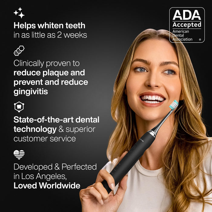 Aquasonic Black Series Ultra Whitening Toothbrush – ADA Accepted electric toothbrush- 8 Brush Heads & Travel Case – 40,000 VPM Electric Motor & Wireless Charging - 4 Modes w Smart Timer