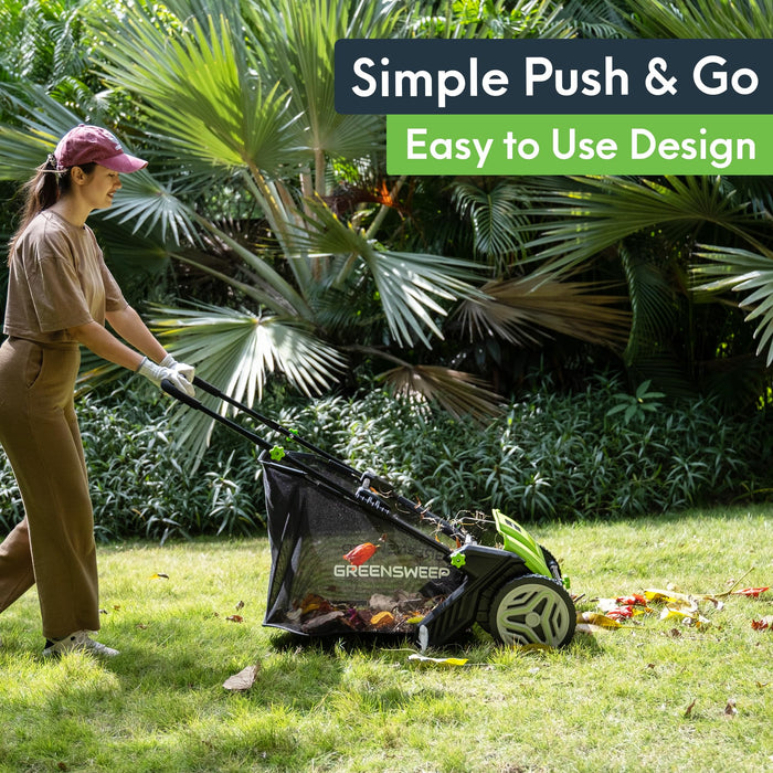 GreenSweep Pickup Pro Garden Sweeper - Leaf & Grass Push Lawn Sweeper