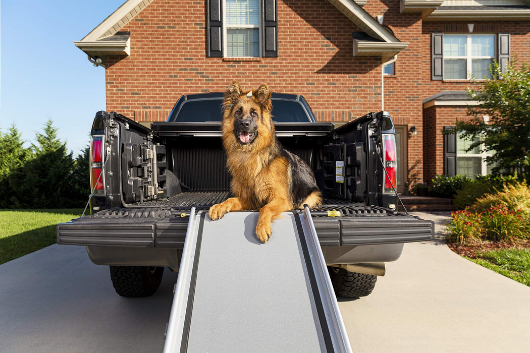 PetSafe Happy Ride Extra Long Telescoping Dog Ramp for Car – 20 in. Wide Ramp for Large Dogs – Slides Down and Locks for Easy Storage – for Tall Trucks, SUVs, and Cars – Weighs Only 18 Lb