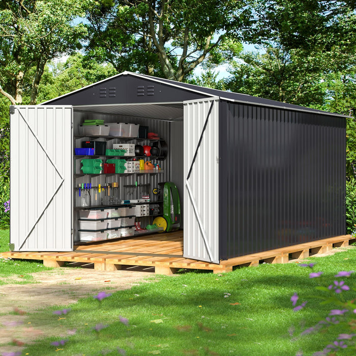 Polar Aurora 8 x 12 FT Outdoor Storage Shed, Metal Garden Shed with with Updated Frame Structure, Tool Sheds for Backyard Garden Patio Lawn Black