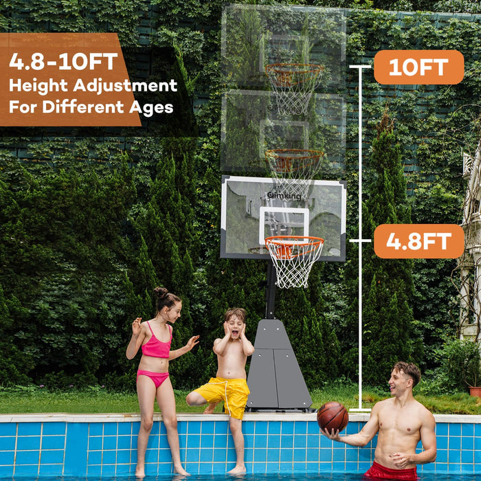 Aimking Pool Basketball Hoop Outdoor System with 44 Inch Shatterproof Backboard, 4.8FT-10FT Height Adjustable Basketball Goal System for Youth/Teens/Adults Indoor Outdoor (White)