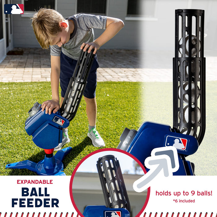 Franklin Sports Baseball Pitching Machine - Adjustable Baseball Hitting & Fielding Practice Machine For Kids - with 6 Baseballs - Great For Practice,Blue, Small