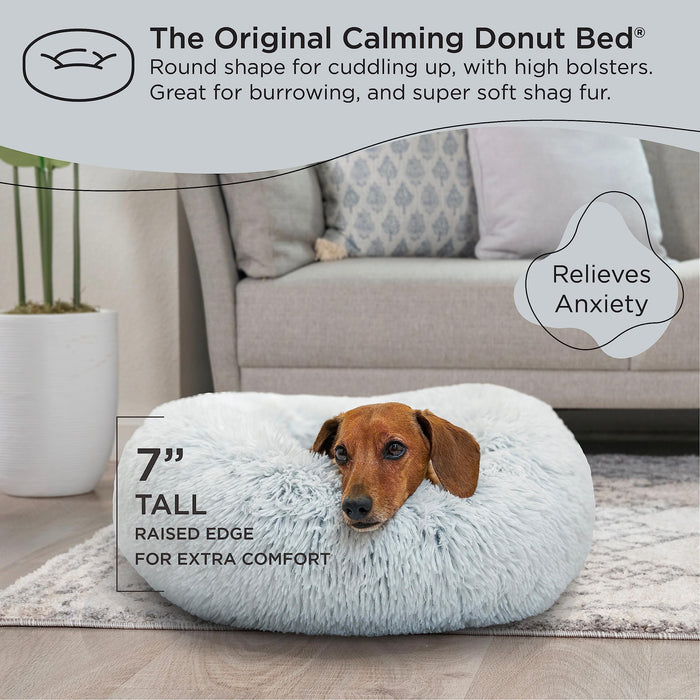 Best Friends by Sheri The Original Calming Donut Cat and Dog Bed in Shag Fur Frost, Medium 30"