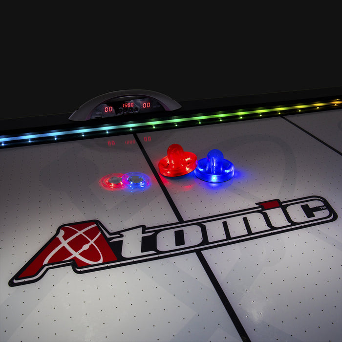 Atomic Top Shelf 7.5’ Air Hockey Table with 120V Motor for Maximum Air Flow, High-Speed PVC Playing Surface for Arcade-Style Play and Multicolor LED Lumen-X Technology to Illuminate Play