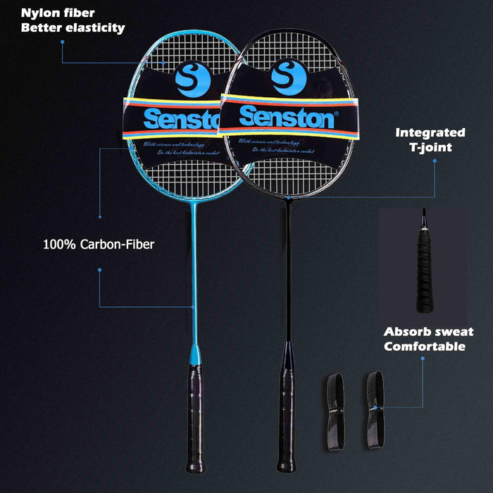 Senston N80-2 Pack Badminton Racquet, Professional Full Carbon-Fiber Badminton Rackets Set with Grip