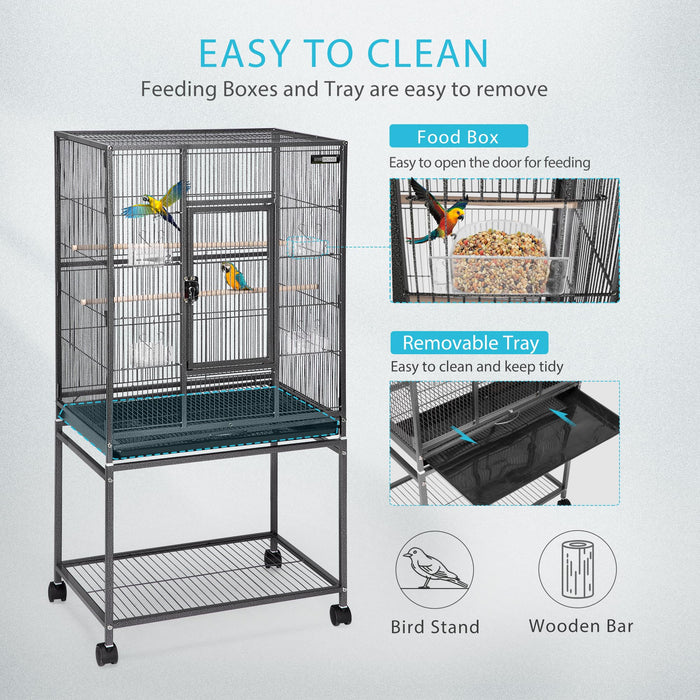 VIVOHOME 54 Inch Wrought Iron Large Bird Flight Cage with Rolling Stand for Parakeets Canaries Cockatiels Lovebirds Conures, Black