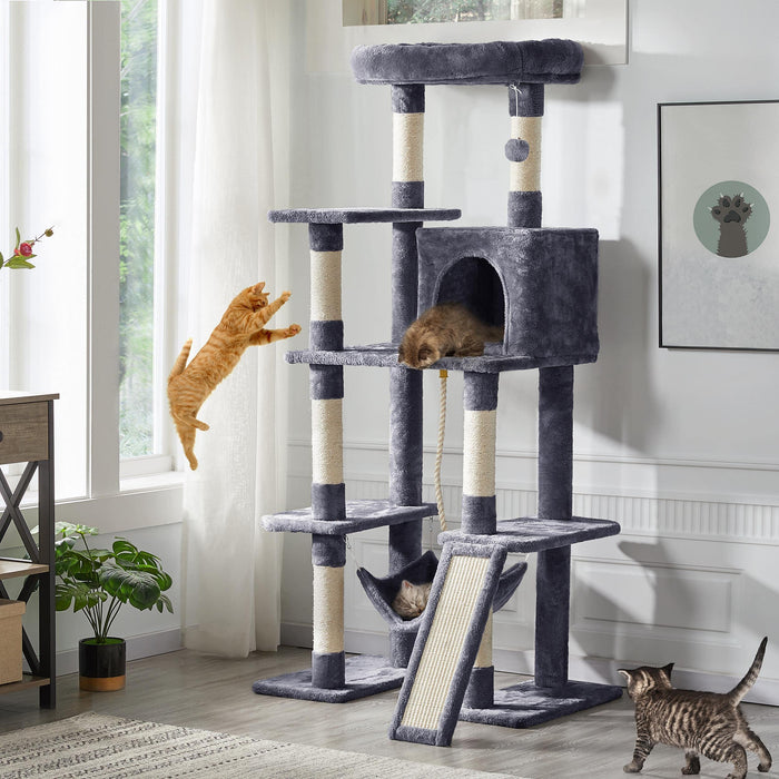 Yaheetech Large Multi-Level Cat Tree, 63 Inches Tall with Sisal-Covered Scratching Posts, Condo, Hammock, Dangling Ball, and Extended Platform for Cats to Play and Sleep