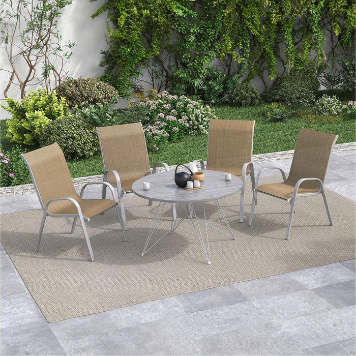 Amopatio Patio Chairs Set of 4, Outdoor Stackable Dining Chairs for All Weather, Breathable Comfortable Garden Outdoor Furniture for Backyard Deck, Khaki