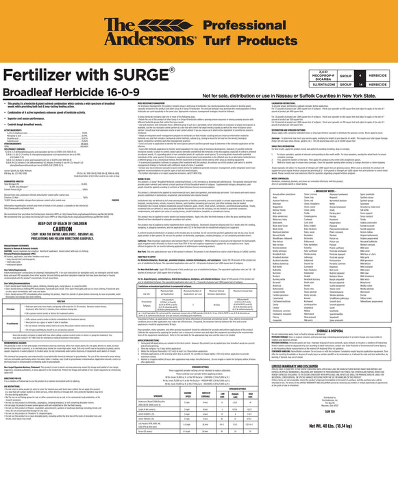 The Andersons Professional Surge Weed and Feed 16-0-9 Post-Emergent Weed Control and Fertilizer - Covers up to 16,000 sq ft (40 lb)