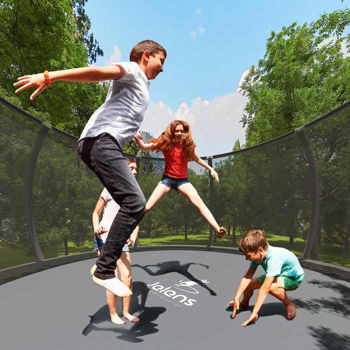 JELENS Trampoline 8FT 10FT 12FT 14FT 16FT, Recreational Trampolines with Enclosure Net and Ladder, Outdoor Anti-Rust Trampolines for Kids and Adults, ASTM Approved (12FT)