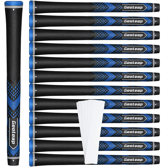 Geoleap Golf Grips Set of 13- Soft Golf Club Grips,Reduce Taper Design Provides High Traction and Performance,13 Grips with 15 Tapes and 13 Grips with All Repair Kits for Choice. (Standard, Black