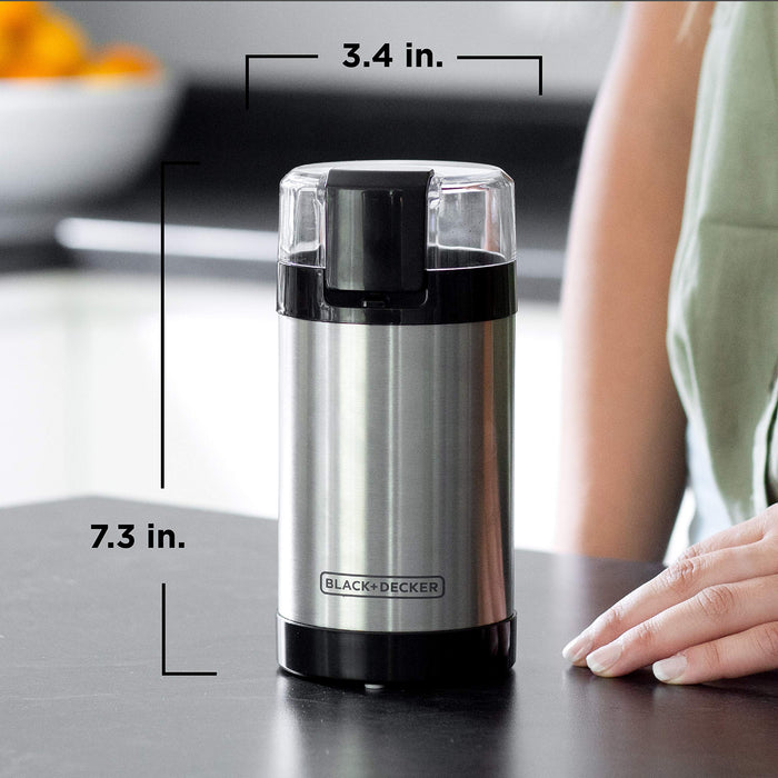 BLACK+DECKER One Touch Coffee Grinder, CBG110S,2/3 Cup Coffee Bean Capacity, Push-Button Control, Stainless Steel Blades