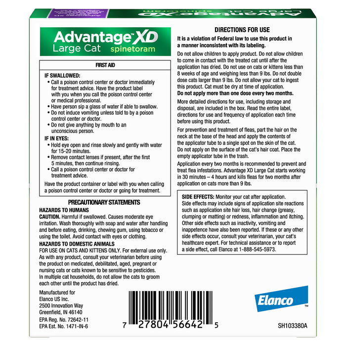 Advantage XD Large Cat Flea Prevention & Treatment For Cats over 9lbs. | 1-Topical Dose, 2-Months of Protection Per Dose