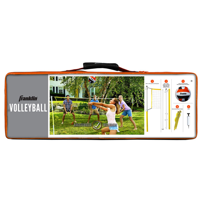 Franklin Sports Volleyball Net Set with Volleyball, Portable Net & Ground Stakes - Beach or Backyard Volleyball - Family