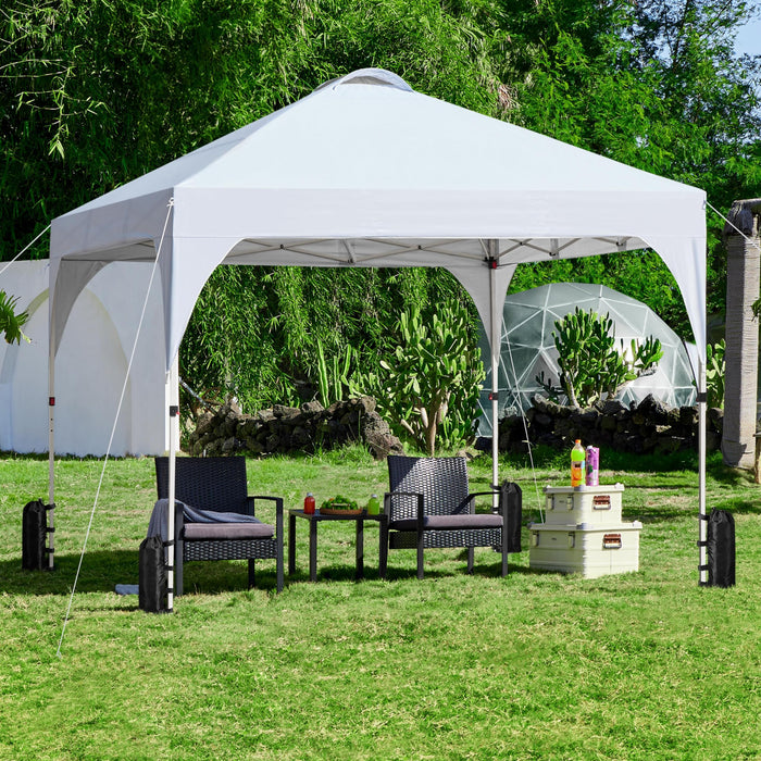 Yaheetech 10x10 Pop Up Canopy Tent with Vent, Easy Set Up Tent, Instant Sun Shelter Canopy with Wheeled Bag, 4 Sandbags, 12 Stakes & 4 Ropes, for Parties, Beach, Outdoor, White