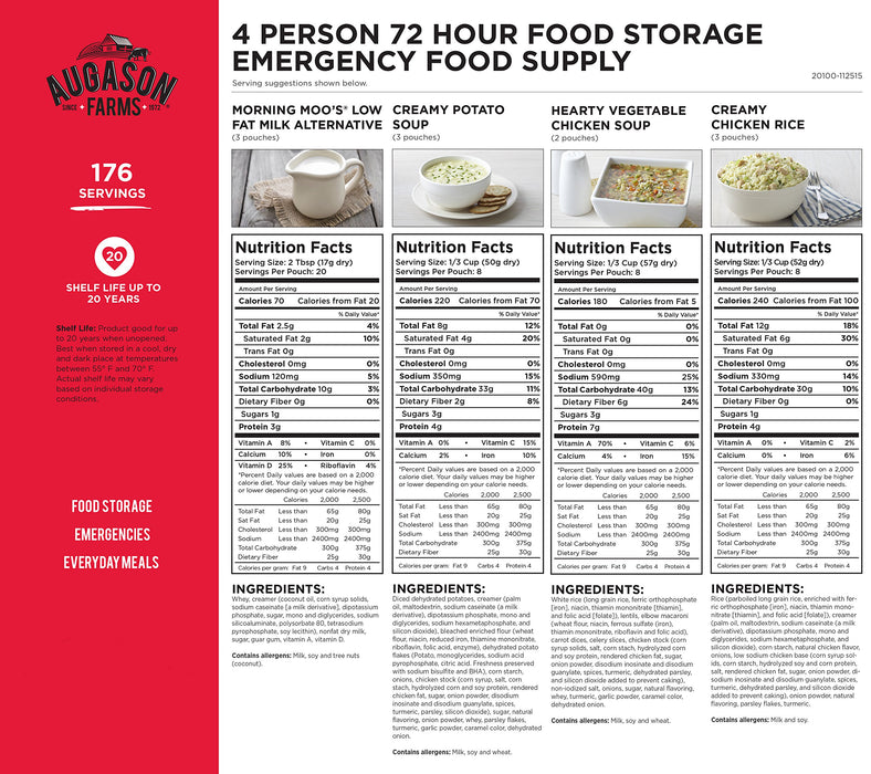 Augason Farms 72-Hour 4-Person Emergency Food Storage Kit 14 lbs 7 oz