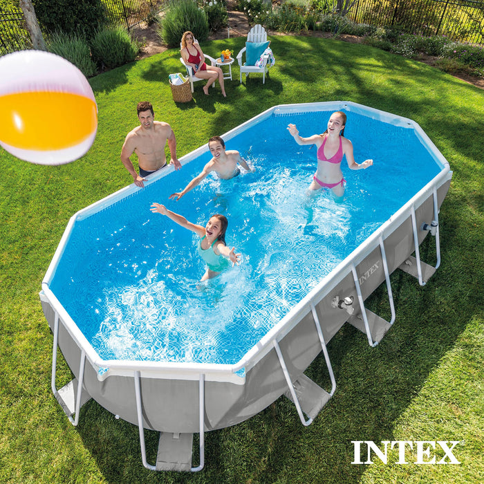 INTEX 26797EH Prism Frame Premium Oval above Ground Swimming Pool Set: 20ft x 10ft x 48in – includes 1500 GPH Cartridge Filter Pump – Removable Ladder – Pool Cover – Ground Cloth