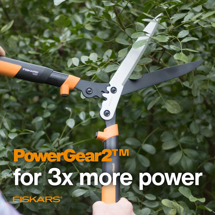 Fiskars PowerGear2 Hedge Shears - 23" Precision-Ground Low Friction Coated Stainless Steel Blade - Branch Cutter and Gardening Tool with Shock-Absorbing Bumpers